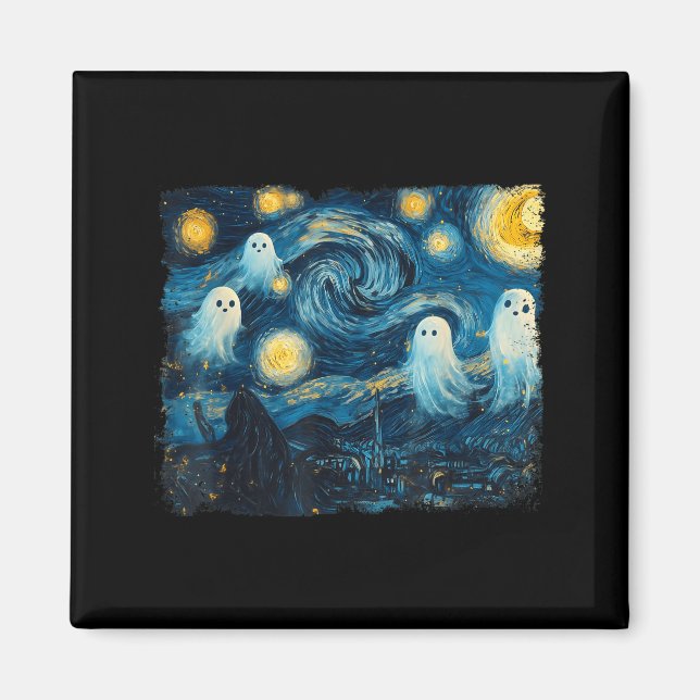 Aimant Cute Ghost Starry Night Halloween Soky Retro Van G (Devant)