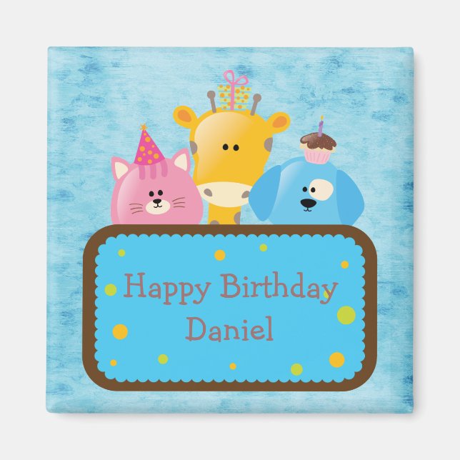 Aimant Cute Giraffe Chat & Chien Personnalisé Joyeux Anni (Devant)
