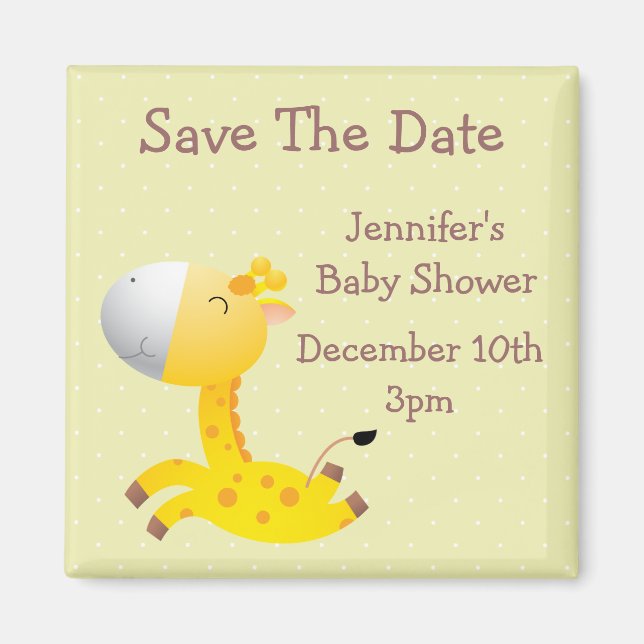 Aimant Cute Giraffe Enregistrer le Baby shower Date (Devant)