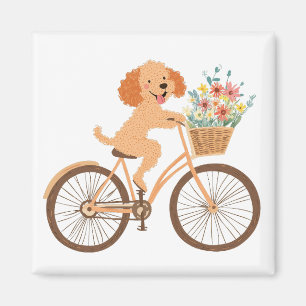 Aimant Cute Goldendoodle Chien Vélo Fleurs de printemps