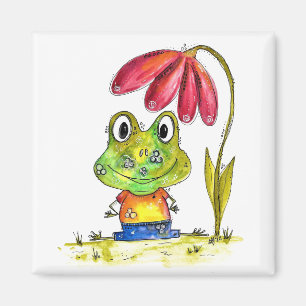 Aimant Cute grenouille blanche Whimsical sous une fleur r