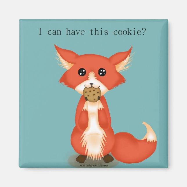 Aimant Cute Gros Gros Renard Oeil Manger Un Cookie (Devant)