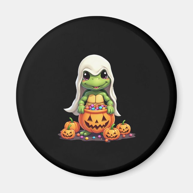 Aimant Cute Halloween Turtle Ghost avec bonbon (1) (Devant)