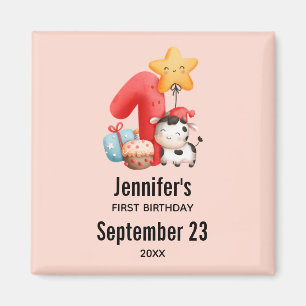 Aimant Cute Happy Cow 1er Anniversaire Enregistrer la dat