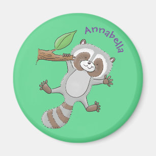 Aimant Cute happy raccoon baby cartoon illustration