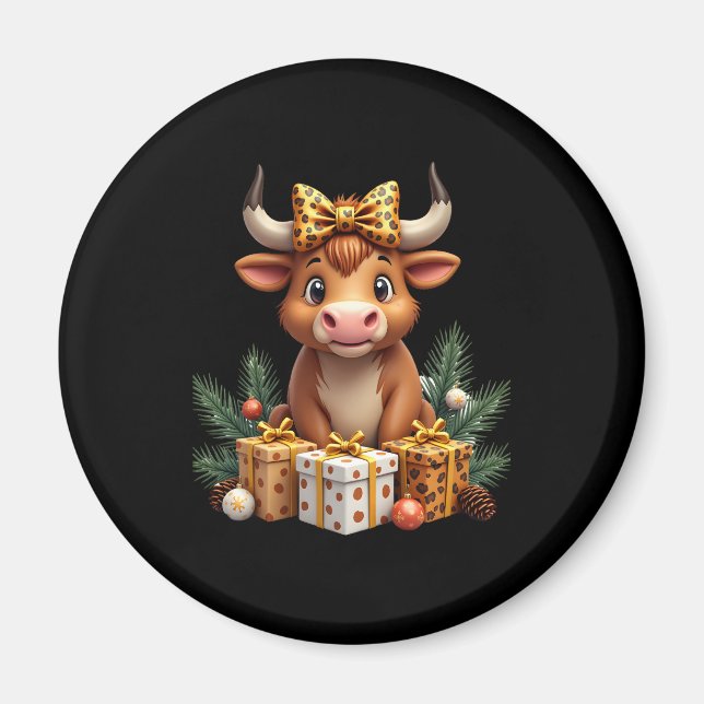 Aimant Cute Highland Cow Christmas Santa Highland Cow Lov (Devant)