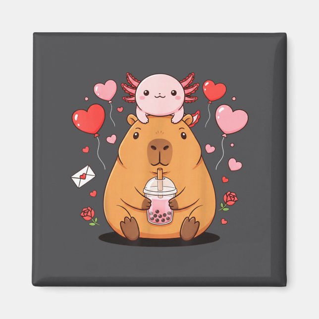 Aimant Cute Kawaii Axolotl Capybara Bubble Tea Boys Girls (Devant)