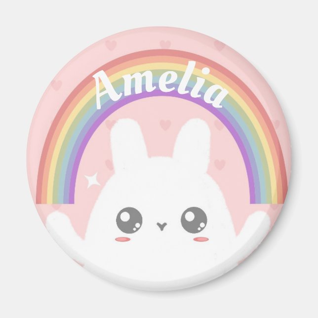 Aimant Cute Kawaii Bunny et Rainbow Personnalisé (Devant)