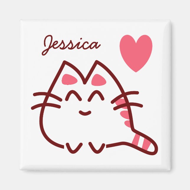 Aimant Cute Kawaii Chat et Coeur Personnalisé (Devant)