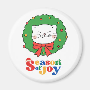 Aimant Cute Kawaii Chat Noël Wreath Saison de joie