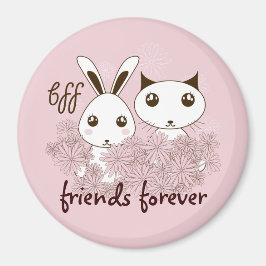 Aimant Cute Kitten et Bunny amis pour toujours fille rose