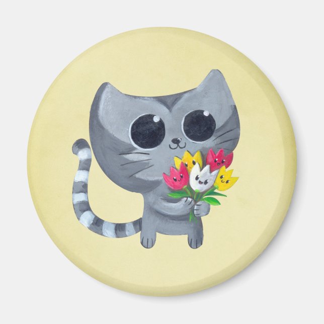 Aimant Cute Kitty Chat et fleurs (Devant)