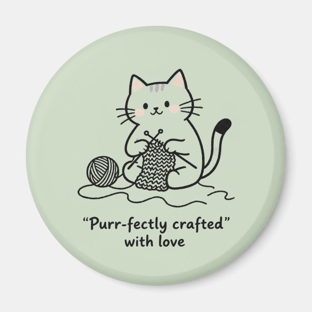 Aimant Cute Knitting Kitty Pastel Green Graphic Design (Devant)