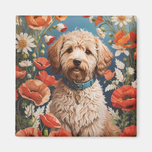 Aimant Cute Labradoodle Daisy Et Fleur De Pavot