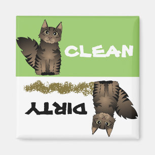Aimant Cute Maine Coon Chat Nettoyer Lave-vaisselle sale 