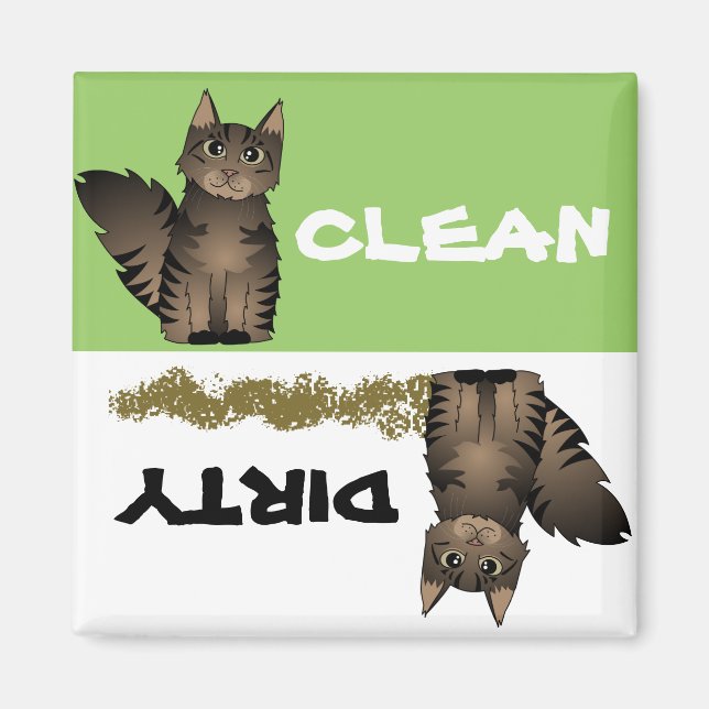 Aimant Cute Maine Coon Chat Nettoyer Lave-vaisselle sale  (Devant)