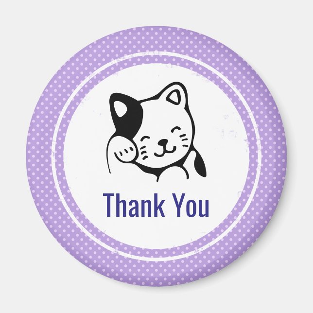 Aimant Cute noir et blanc Kitty Chat Waving Bonjour (Devant)