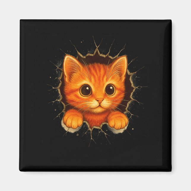 Aimant Cute Orange Kitten Cracks Mug Wall Funny Cat Lover (Devant)