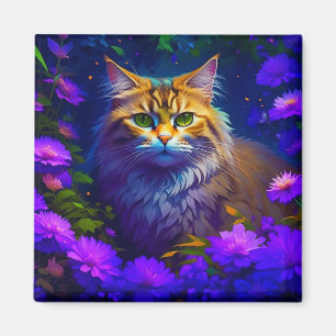 Aimant Cute Orange Kitty Chat en Fleurs