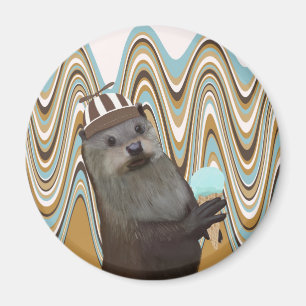 Aimant Cute Otter Tenant La Crème Glace Sur L'Arrière - p