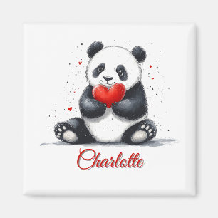 Aimant Cute Panda Holding Heart avec nom personnalisable