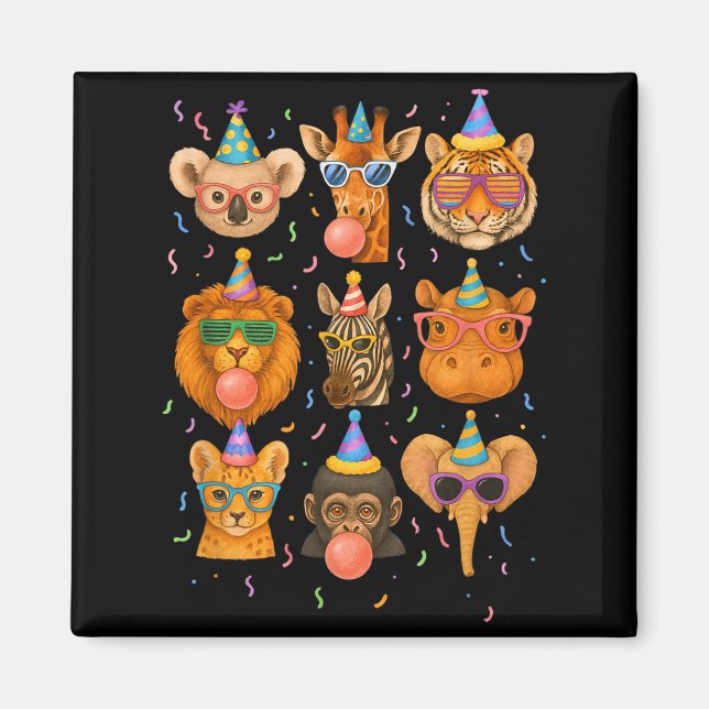 Aimant Cute Party Animals Birthday Wildlife Zoo Birthday  (Devant)