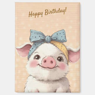 Aimant Cute Pig with Bandana Kids Birthday Invitation