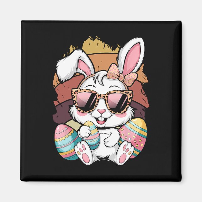 Aimant Cute Pink Plaid Pattern Easter Bunny Face Rabbit E (Devant)