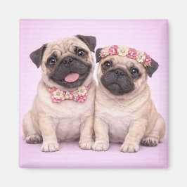 Aimant Cute Pug Couple Valentine Illustration 