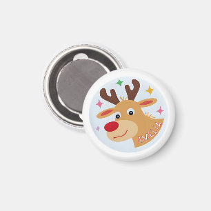 Aimant Cute Reindeer Nom de l`enfant Cadeau de Noël