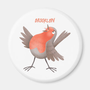 Aimant Cute singing robin bird cartoon 