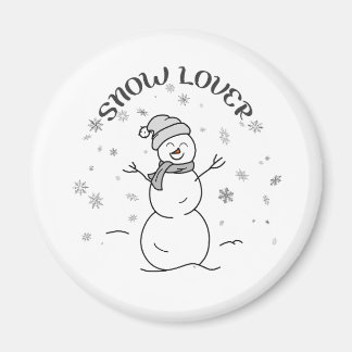 Aimant Cute Snowman with SNOW LOVER Text and Snowflakes  
