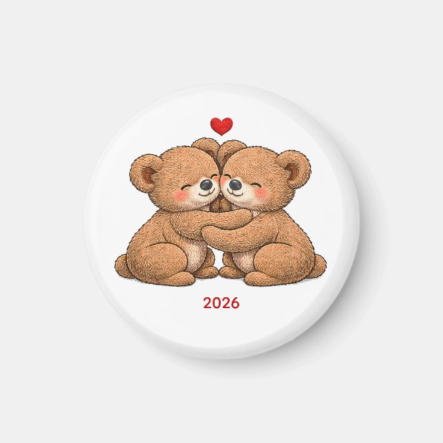 Aimant Cute Teddy Bear Couple in Love – Embroidered Style (Devant)