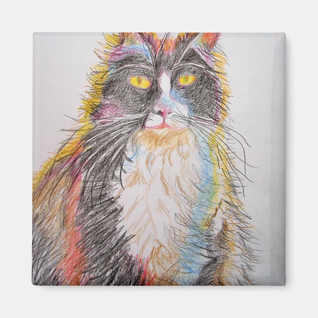 Aimant Cute Tuxedo Chat Dessin d'art Chats (Devant)