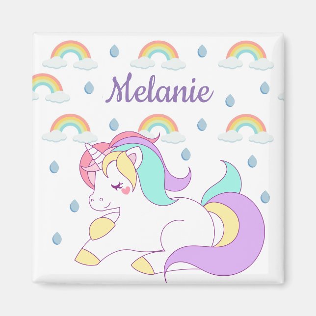 Aimant Cute Unicorn et Rainbows Personnalisé (Devant)