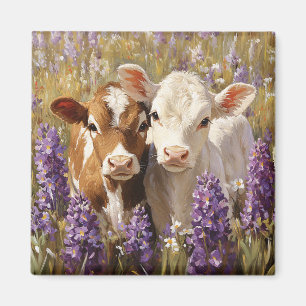Aimant Cute Vaches Laitières Calves Lupines Fleurs