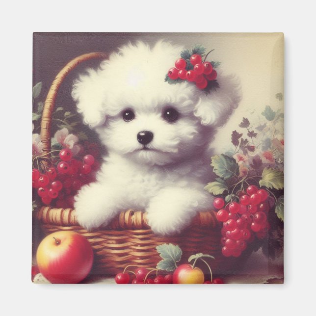 Aimant Cute Vintage Bichon Frisé Peinture (Devant)