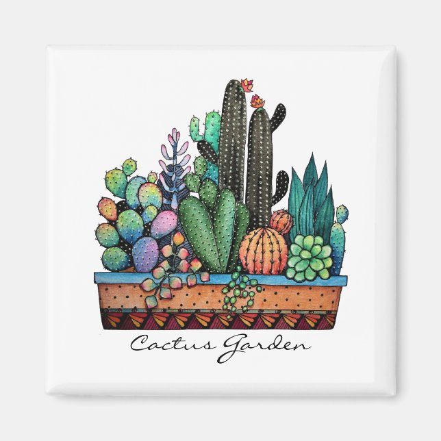 Aimant Cute Watercolor Cactus Garden (Devant)