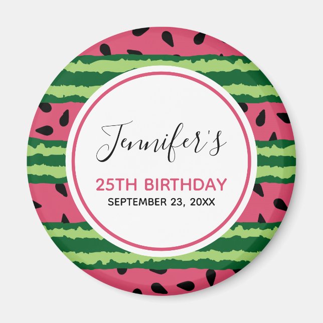 Aimant Cute Watermelon Motif rose et vert Anniversaire (Devant)