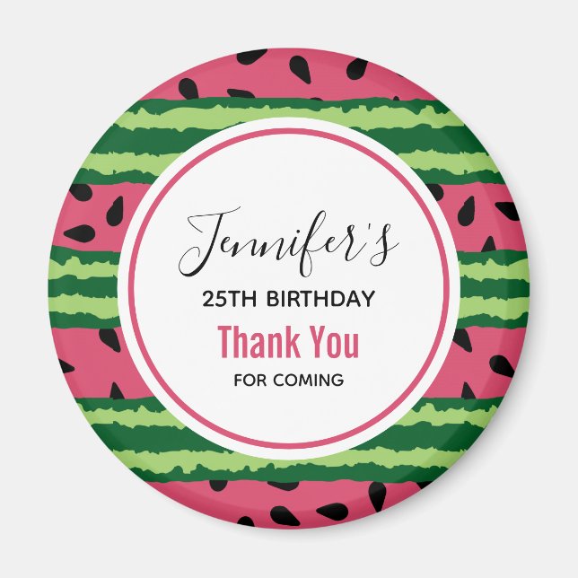 Aimant Cute Watermelon Motif rose et vert Anniversaire (Devant)