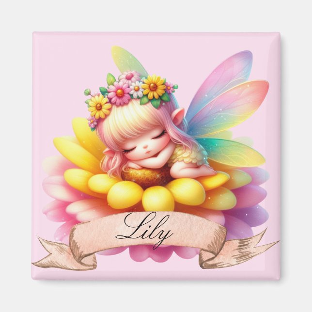 Aimant Cute Whimsical Floral Doux Rêves Dormir Fée (Devant)