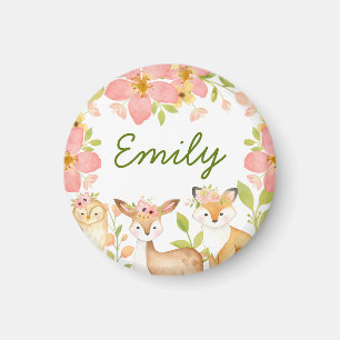 Aimant Cute Woodland Animaux Floral Personnalisé