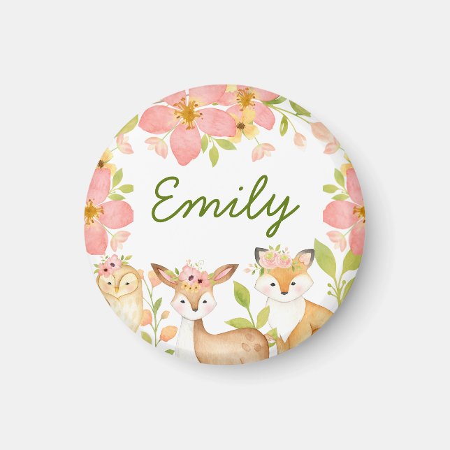 Aimant Cute Woodland Animaux Floral Personnalisé (Devant)