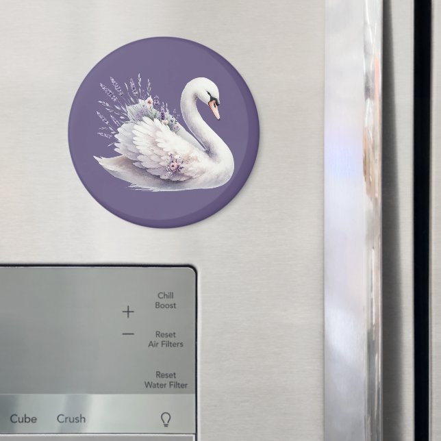 Aimant Cygne aquarelle avec fleurs de lavande (In situ (réfrigérateur))