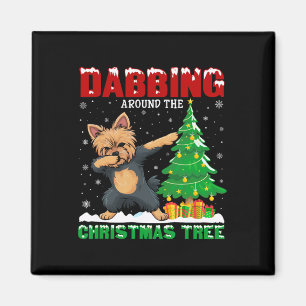 Aimant Dabbing Autour De L'Arbre De Noël Yorkie Chien Noë