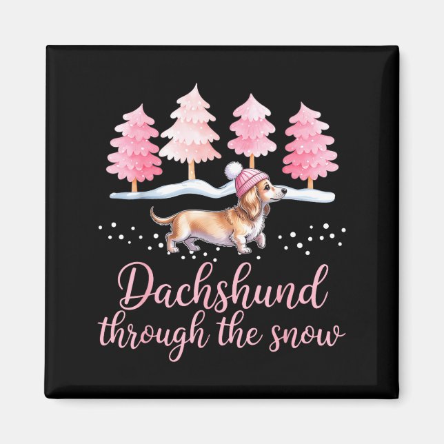 Aimant Dachshund à travers la neige Chien de Vienne Noël  (Devant)