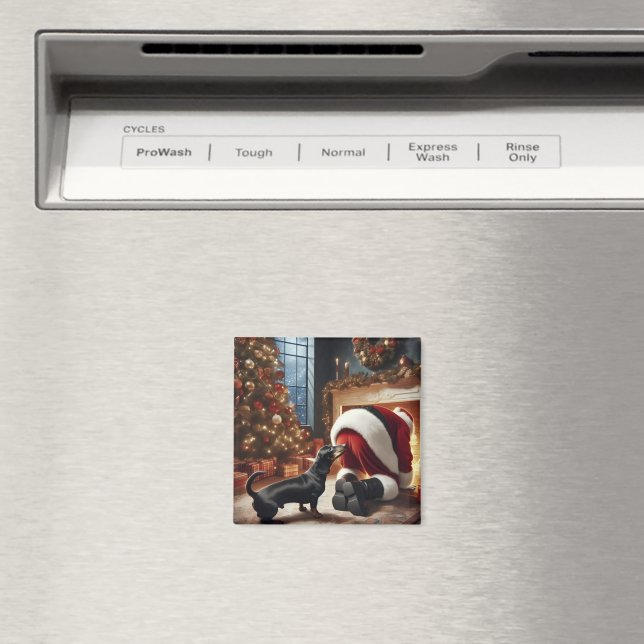 Aimant Dachshund and Santa  (In Situ (Lave-vaisselle))