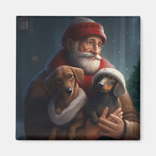 Aimant Dachshund Avec Noël Festif Du Père Noël