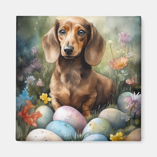 Aimant Dachshund avec œufs de Pâques (Devant)