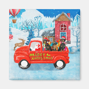 Aimant Dachshund Chien en livraison de Noël Camion Neige
